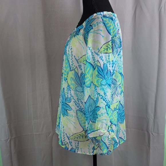 Island Republicโ Relaxed Blue and Green 3/4 Sleeve Blouse - Picture 3 of 9